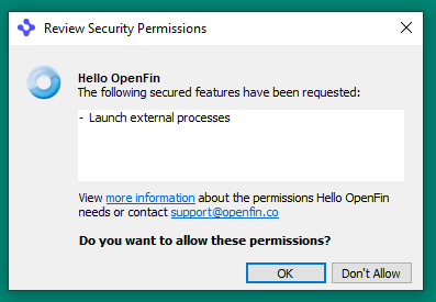 Review Security Permissions confirmation box